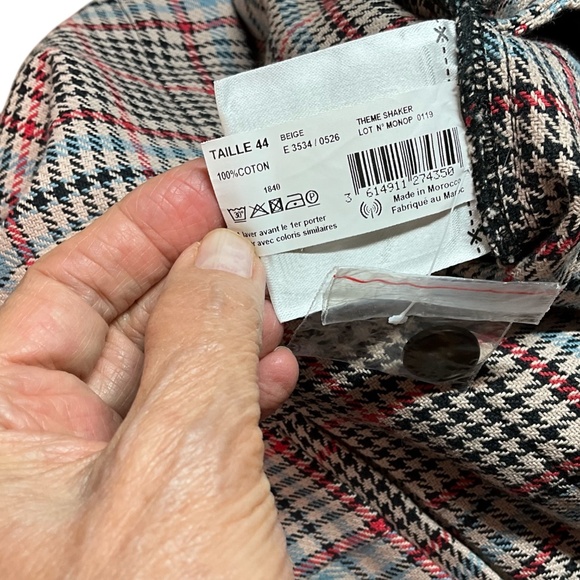 MONOPRIX 100% Cotton Wide Leg Cropped Plaid Trousers Side Zip Flat Front Sz 12 - Picture 8 of 11